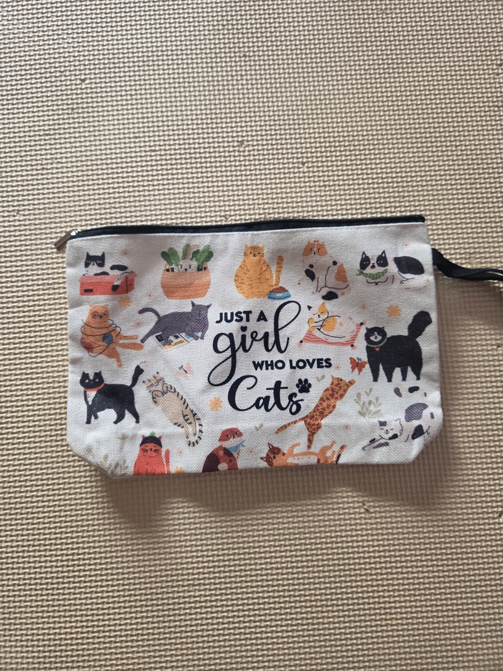 Just a Girl Who Loves Cats Canvas Zipper Pouch - White